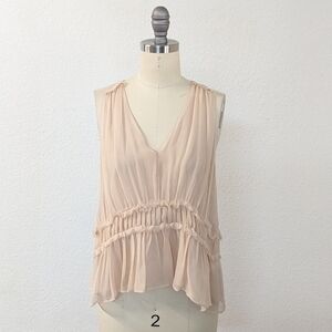 Joie V Neck Ruffle Silk Chiffon Peplum Top Cream S minimalist Business casual